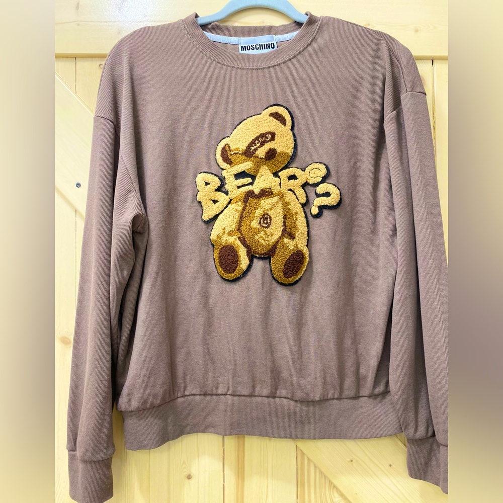 🔥🔥Moschino Original Couture Velvet BEAR? Logo Brown Classic Crewneck Sweater